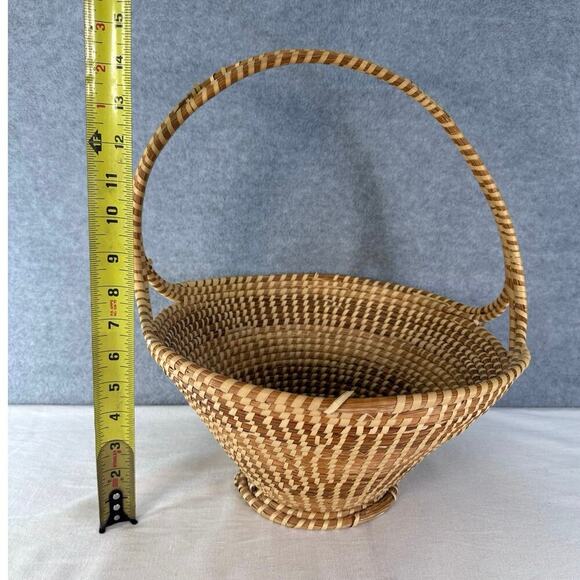 Large Carolina Sweetgrass Gullah Pedestal CHS Market Basket Handle Easter 14x12” - Picture 3 of 11